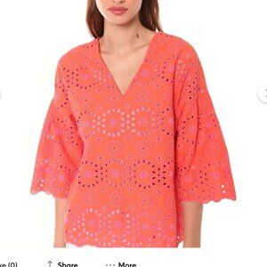 VILAGALLO Eyelet Embroidered Top Angess Sangallo Size 40 US 8 Bell Sleeve Cutout